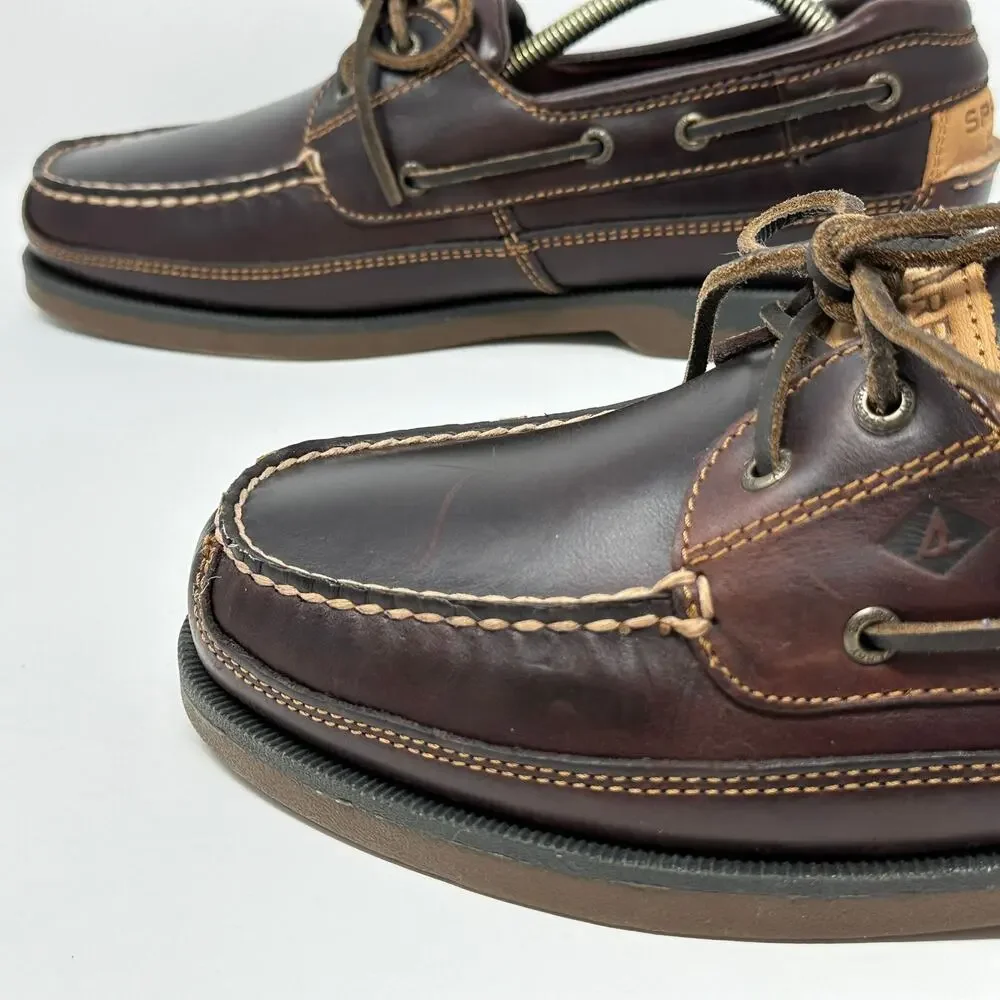 Sperry Top-Sider 2-Eye Leather Boat Shoes Mens 11 W Brown Deck Moccasin Slip On